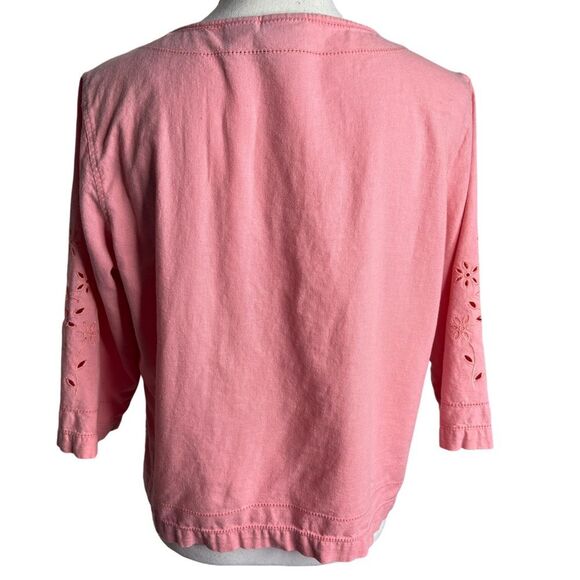 Erika Vintage Linen Blend Pink 3/4 Sleeve Button-Up Shirt - Picture 4 of 6